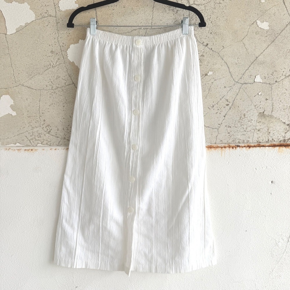Vintage Midi Skirt Button Front Crinkle Gauze Textured Coastal Grandma 12